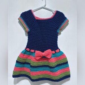 Multicoloured Crochet Short Sleeve Dress‎ Pit to Pit 21” Length 19” like 2T?